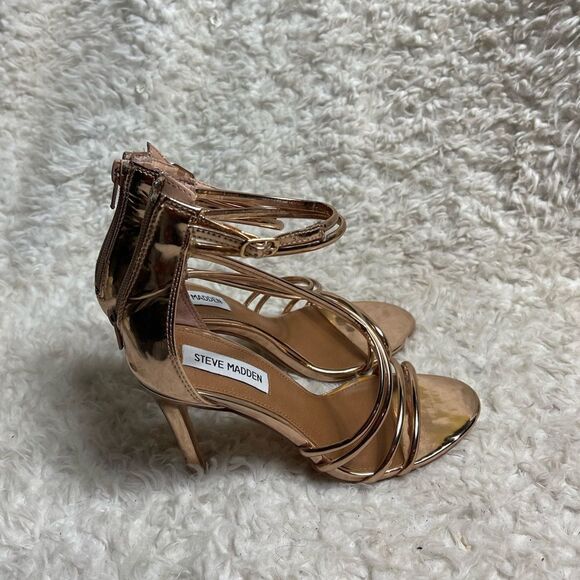 Steve Madden FICO Rose gold straps Sandals back zipper heels SZ7.5 - Picture 2 of 10